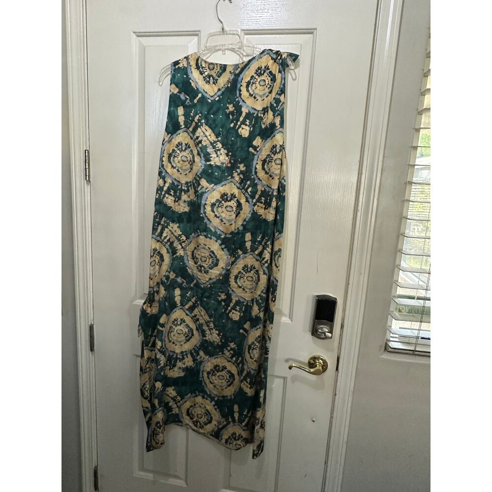 ZARA Maxi Dress Tie-Dye Linen Blend Side Slit Knot Green Size XL - Picture 9 of 10